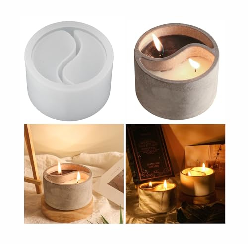 Xidmold Yin Yang Concrete Candle Jar Mould Tai Chi Yin Yang Cement Candle Vessels Silicone Mould Succulent Flower Pot Making Tool