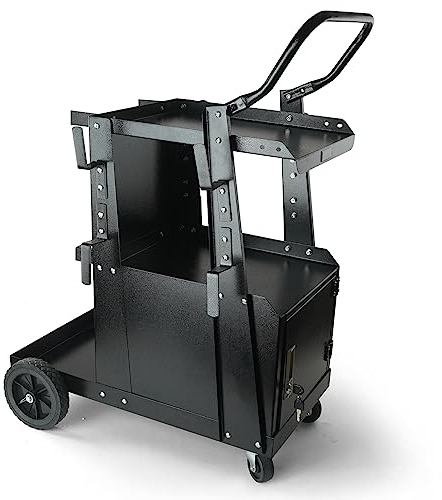 VEVOR Chariot de Soudage à 2 Niveaux Chariot Poste à Souder Armoire Antivol Verrouillable Charge 120 kg​​ Roues 360° Chaînes Sécurité Stockage Réservoirs pour Atelier TIG Arc MMA Découpeur Plasma