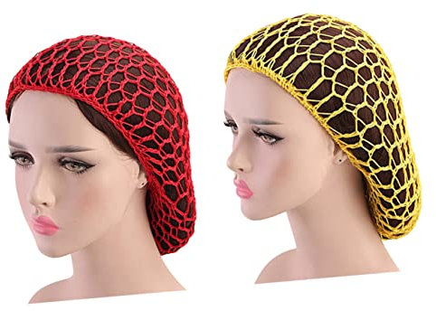 SHERCHPRY Handgefertigte Lange Netz Schlafmütze Aus Stretchmaterial Haarschutz Netzhaube 2 Stück Rot Und Gelb Elastisch Und Bequem Für Damen