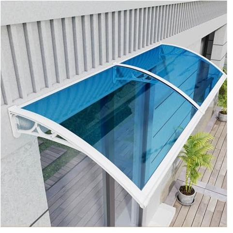 Auvent de Porte et Fenêtres Extérieure,Toit Marquise en Polycarbonate Bleu Moderne 120x240cm Marquise de Porte Contre Pluie Neige UV ZHZHXR(Size:1.2x3m/3.94x9.84ft)