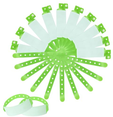 SwirlColor Id Armband Erwachsene, 100 Pack Event VIP Festival Armbänder Einweg PVC Armbänder Sicherheits Armband für Mann Frau Teenager - Grün