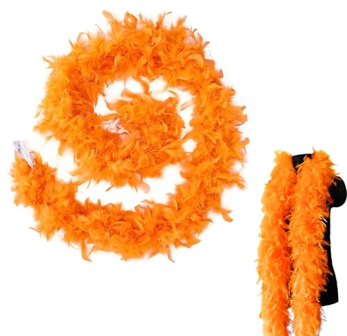 MORAINJAY Federboa,2 Meter 90g Feder Boas Flauschige Pute Federn Schal Damen,Federstola für Damen Kostüm Kleid Mädchen Tee Party,Federschal für Karneval Party,Kostüm Party (Orange)