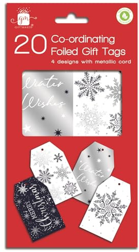 Giftmaker Metallic White Silver & Blue Stylish Xmas Pack 20 Co-Ordinating Foiled Gift Tags
