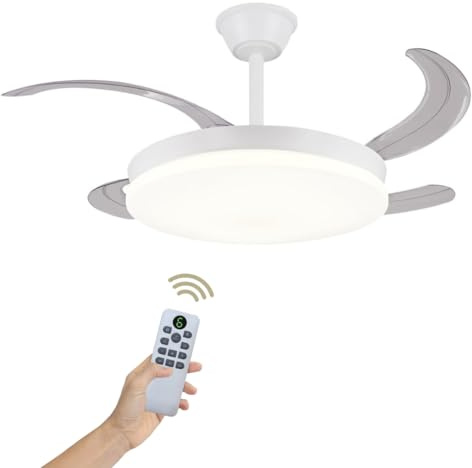 LUMIKING Ventilador de Techo con Luz LED 72W Retráctil y Silencioso - Lámpara con Aspas Plegables, 3 Tonos de Luz (3000-4000-6000K), 6 Velocidades, Memoria, Modo Verano Invierno, Ø108 cm
