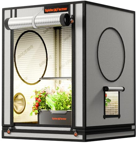 Spider Farmer Kleines Growzelt 60x60x80 cm für Aerogarden, mit Roll-up-Tür, Beobachtungsfenster, abnehmbarem Bodenblech, 2000D Mylar-Gewebe, für SmartG12 Hydroponisches Anzuchtsystem