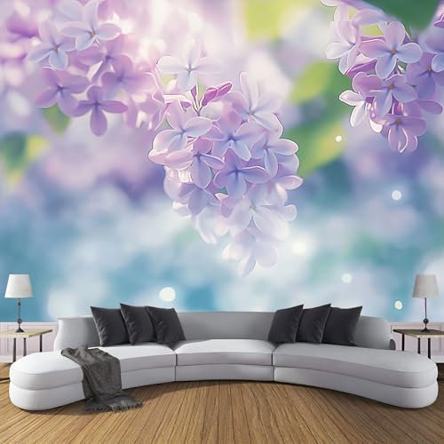 Carta Da Parati Fotografica Fiori Viola E Lilla, Acquerello Poster Giganti Da Parete, Fotomurale Carta Parati 250Lx175A Cm Murale, Decorazione Da Muro Per Soggiorno