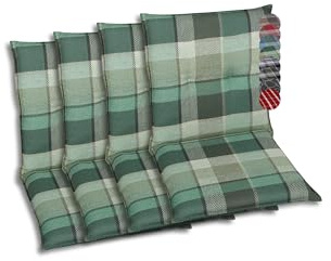 GO-DE Textil Bequeme und attraktive Polsterauflagen für Niederlehner-Gartenstühle (4er-Set, Karo Grün-Grau, Niederlehner)