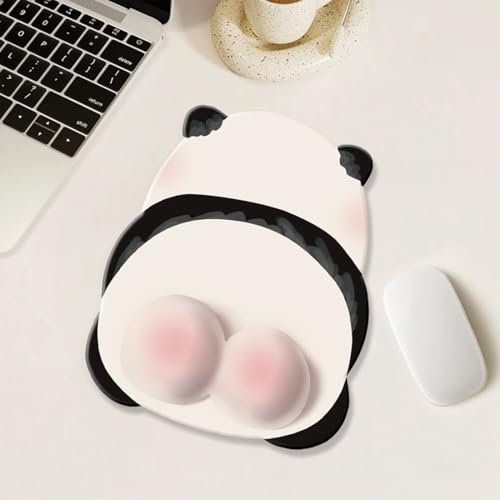 CATOR 1 pcs Tapis de Souris avec Support pour Repose-Poignets, Repose poignet souris, tapis de souris ergonomique repose poignet gel, avec Tissu Doux et Courbe en Gel surélevée (Panda)