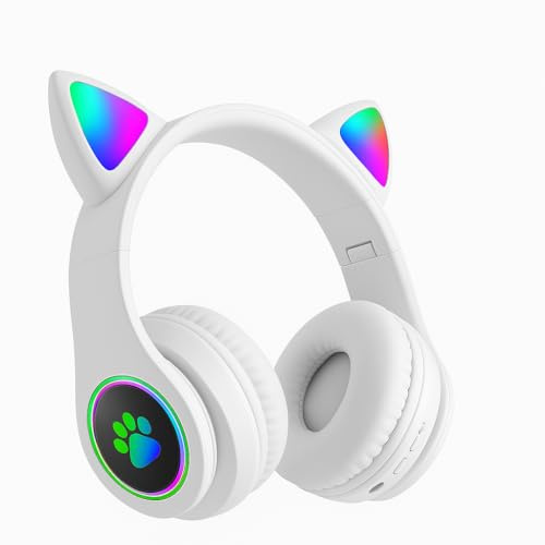 Cuffie Bluetooth per bambini con luce LED Cuffie a fascia orecchie di gatto tablet cellulare wireless pieghevoli microfono integrato suono stereo regalo per ragazze bambini compleanno Natale