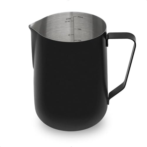 watchget Pichet à mousse de lait 1500 ml – Pichet à vapeur en acier inoxydable pour cappuccino, latte art, machine à café, noir