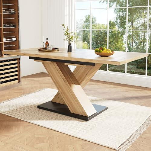 Kebnor Esstisch Teleskoptisch (119-158,5×80cm), Tisch, Küchentisch, Ausziehtisch, mit Hilfe innenliegender Einlegeplatten auf 119-158,5cm ausziehbar, Holzfarbener Esstisch mit gekre