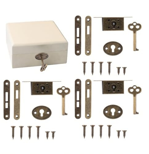 INCREWAY 4 Sets Exquisite Decorative Jewelry Box Lock with Keys Bronze Durable Small Locks for Furniture Cupboard