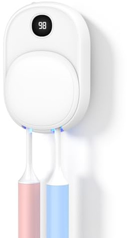 Zahnbürstenhalter mit UV-C Sanitizer Licht & Trockner – Wandhalterung für elektrische Zahnbürste, Aufbewahrung für 2 Zahnbürsten, Tragbar & Ohne Bohren, USB Ladefunktion, Für Reise & Zuhause