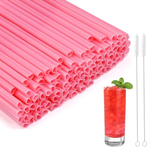SLTAXAR 100 Stück Plastik Strohhalme Rosa Herz Wiederverwendbare Trinkhalme Strohhalm Plastikstrohhalme Cocktail Strohhalme Röhrchen Funny Drinking Jelly Straws für Smoothie Milchshakes Valentinstag