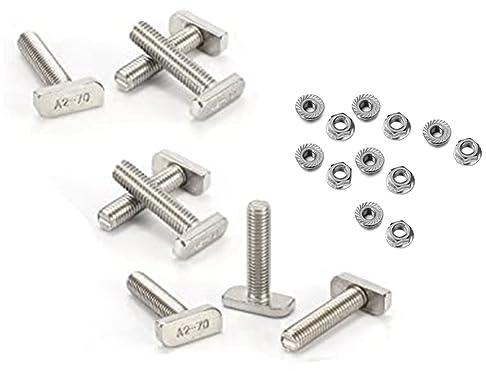 Cpolebev 12-Teiliger für T-Nutenschrauben, M10 X 25-Schrauben, A2-70-Schienenschrauben, Schienenmuttern mit 12 Flanschmuttern, T-Nutenschrauben, T-Nutenschrauben