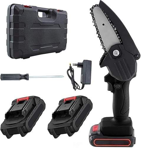 Mini Motosega a Batteria 4 Pollici con Doppia Batteria e Valigetta, Ideale per Potatura e Lavori di Precisione in Legno - Strumento Perfetto per il Fai Da Te, DIY gardening, tagliasiepi