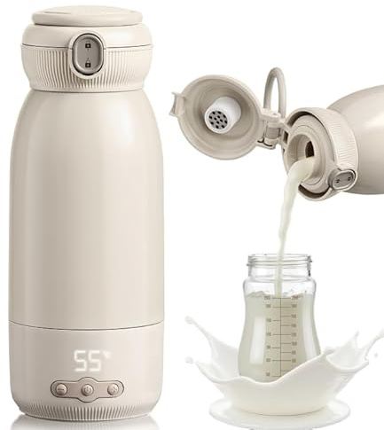 Tragbarer Flaschenwärmer, kann erhitzt, warm gehalten und sterilisiert werden, schnelles Aufheizen in 3 Minuten, große Kapazität von 500 ml, großer Akku von 10400 mAh, Wasser, Milch, Muttermilch