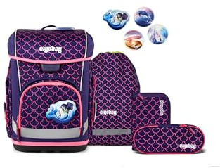 ergobag Schulranzen-Set cubo Light Set PerlentauchBär - Lila | extra leichter ergonomischer Schulranzen mit nur 780 g im 6-teiligen Set aus der Vorgänger-Kollektion für die Schule