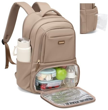 Mochila de Almuerzo Portatil, Mochilas Ordenador Portatil 16 Pulgadas, Mochilas Térmica con Compartimento para Almuerzo, para Escuela, Oficina, Picnic y Viaje (Champán)