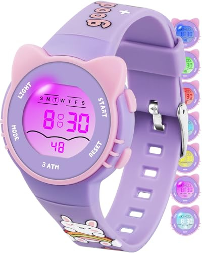 Ayybboo Orologi digitali analogici per bambini, orologi da polso impermeabili con 7 colori di luci, carini, con sveglia e cronometro, ottimo regalo per ragazze e ragazzi dai 5 ai 13 anni