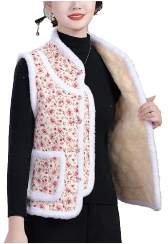 Traditional Vintage Fleece Vest Chinese Outfits Coat Tank Tops Cardigan Jacket Waistcoat For Women Girl Middle-aged Elderly(Red,X-Large)