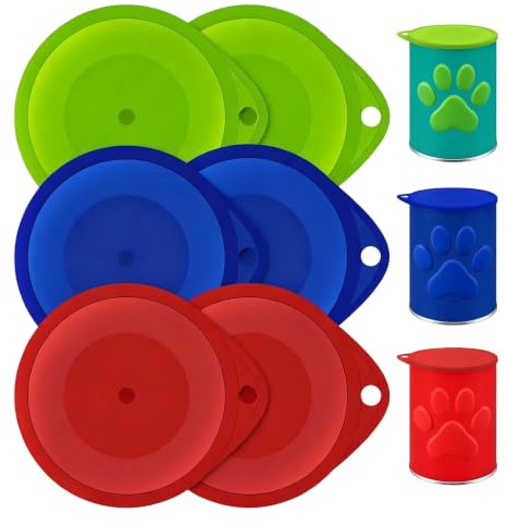 6 Pcs Plastic Can Lids for Tins, Universal Airtight Food Can Covers, Reusable Durable Silicone Tin Lids for Pet Food Storage, Kitchen Food Containers, 2 Green 2 Blue 2 Red, 7.8×8.8cm