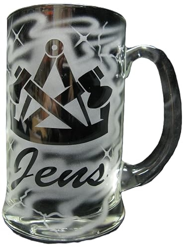 Bierkrug 0,5 l mit Gravur Zimmerer Zimmermann Logo Zunftzeichen und Name personalisiert Glas Krug Bierglas Bierseidel Glaskrug individuell Geschenk Handwerker Handwerk