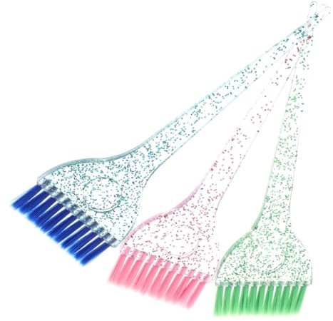 MAGICLULU 3 Pinceles para Teñir el Cabello Mango Cristal 3 Colores (rojo, Azul, Verde) Aplicador de Tinte para Peluquería y Uso Personal en Casa