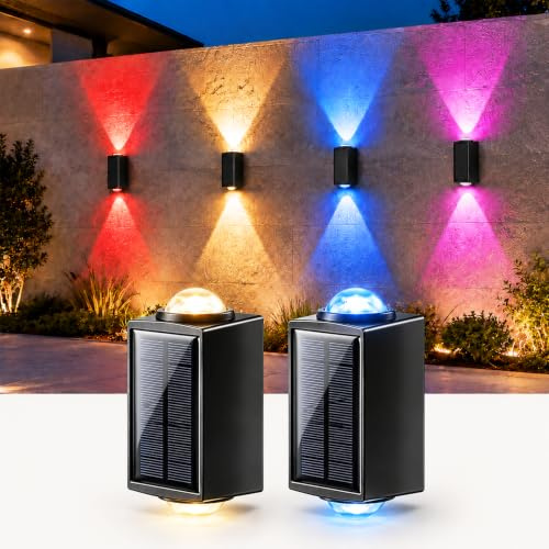 Beuaati Solarlampen für Außen,2 Stück 9 Modi RGB Solar Wandleuchten Außen | IP65 wasserdicht, automatischer Farbwechsel & Dämmerungsfunktion, für Garten, Zaun, Terrasse, Balkon & Außenwand