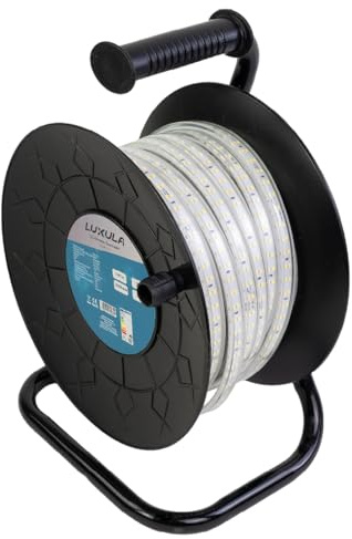 LUXULA LED Lichtbandtrommel 15m IP65, 1000 lm/m, 5000K Neutralweiß | Lichtschlauch außen, 180 LED/m, kürzbar 20cm, bis 70m erweiterbar, Baustellenleuchte für Werkstatt, Halle, Gerüst
