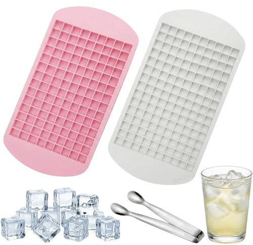 2 Pcs Mini Ice Cube Trays with 1 Ice Clip, Small Ice Cube Tray for Freezer, Ice Mold for Whiskey & Cocktails