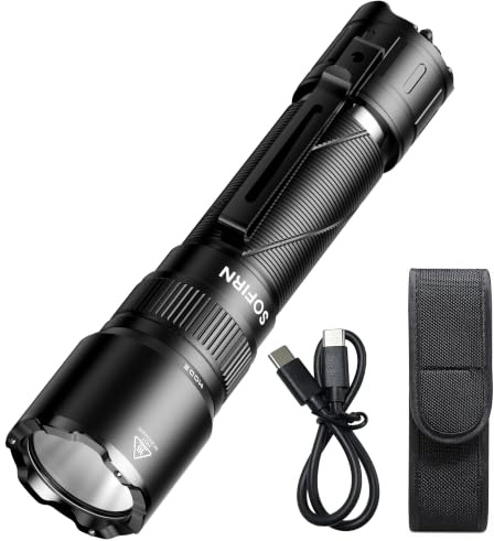 sofirn SK31 Tactical Flashlight 6800 Lumens 1295ft, USB-C, Holster | 395 meters throw, dual UI modes, tail switch lockout, belt holster, ideal for camping, security, EDC, power outages