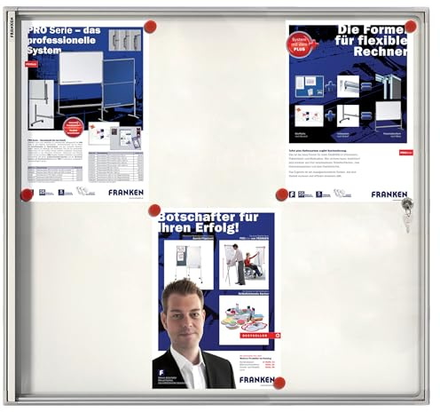 FRANKEN Schaukasten X-tra!Line für den Innenbereich, Klapptür, 6x A4, 73 x 68 x 3 cm, weiß, magnetisch, mit Aluminiumrahmen zur Wandmontage, FSA6