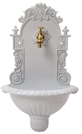 aubaho Fontaine Murale de Jardin avec Vasque - Style Antique - Aluminium - Motif grappe de Raisin - Blanc