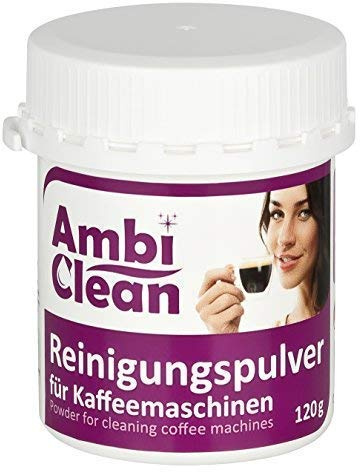 AmbiClean® Reinigungspulver für Kaffeemaschinen | Reiniger mit Aktivsauerstoff für Kaffeevollautomaten | Kaffeefettlöser für Jura, Siemens,Delonghi, Krups, Melitta, Bosch uvm. | 120 g