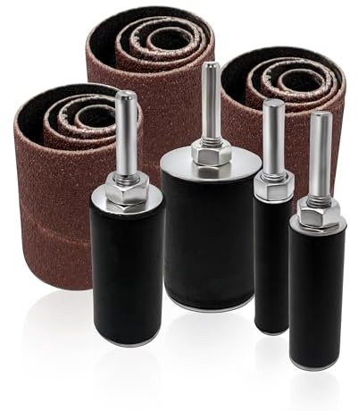 LINE10 Tools 16pk Sanding Drum and Sleeves Set, Spindle Sander Attachment for Drill and Drill-Press, Die-Grinder, 2-inch Extra Long Surface, 1/4-inch Shank