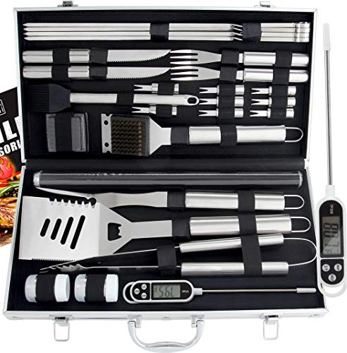 Romanticist 28Pcs Kit di Accessori per Barbecue Set - Utensili per Barbecue in Acciaio Inox in Custodia di Alluminio per Barbecue Uomini Donne Papà di Compleanno di Matrimonio