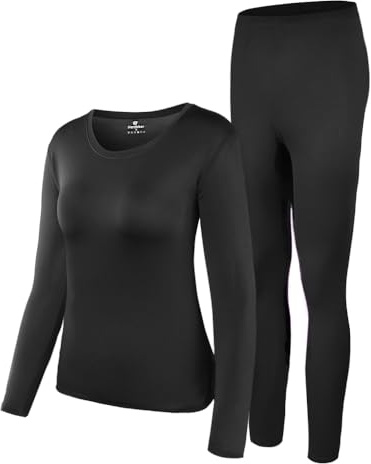 HEROBIKER Women's Thermal Underwear Set, Ultra Soft Thermal Shirt Top Bottom Long Johns with Fleece lined - Winter Base Layer Sets (Black S