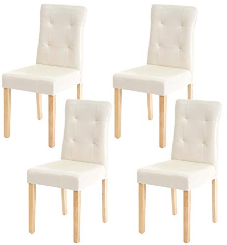 Mendler 4er-Set Esszimmerstuhl HWC-E58 - Kunstleder Creme, helle Beine | Stuhl, Essstühle, MVG-Zertifiziert