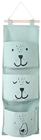 Voarge Wand Hängen Tasche, Hängender Organizer mit 3 Taschen, Aufbewahrungstasche Ordnungssystem Organizer zum Aufhängen, Kinderzimmer Wohnzimmer Bärchen,Mint Grün