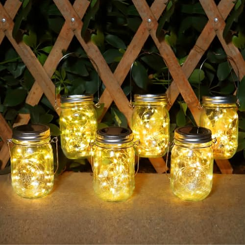 AUTOLA Solarlampen für Außen – 6 Stück Solar Mason Jar Licht 30Led Solar Laternen Solarlampen für Garten IP56 Wasserdichte Solarlaterne Dekoration für Auße Laterne Hochzeit Balkon Wand Tisch Baum