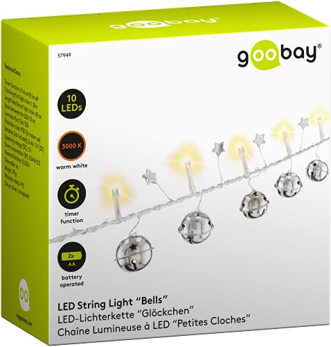 LED Lichterkette 10 LEDs, Timer, Batteriebetrieben, IP20 – 1,3m, Silber