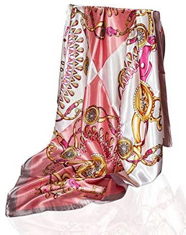 GLORIS Foulard en Soie pour Femme - Élégant Carré Rose 90 x 90 cm - Bandana en Satin