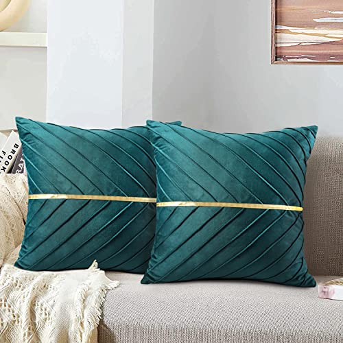 Kissen Deko Grün Kissenbezüge Samt Sofakissen Dekokissen Weich Couchkissen Kissenbezug Zierkissenbezug Versteckter Reißverschluss für Sofa Auto Wohnzimmer Schlafzimmer Zuhause Dekor 40x40 cm 2er Set