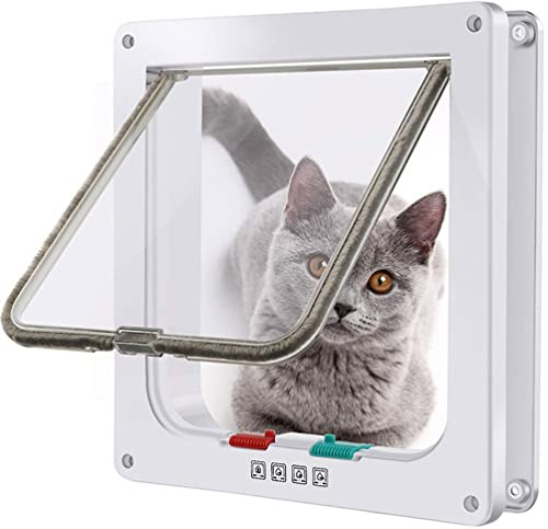Haustierklappe Weiße Haustür Wandmontierte Flip-Katzen-Tür, 4-Wege-Verriegelungskunststoff-Haustiertür for Katzen Und Hunde, Winddicht Und Wärmedämmung (Size : 23.5X25X5.3cm)