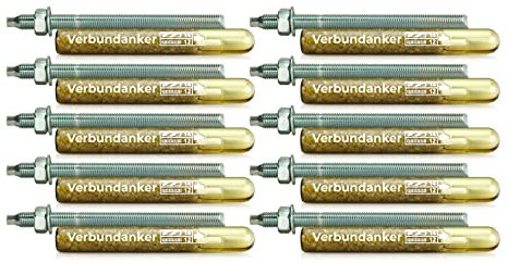 Isolbau Verbundanker Set - Verbundankerpatrone styrolfrei V12 + Ankerstange verzinkt M12 x 260 - ETA/ETAG Zulassung - 10 Stück