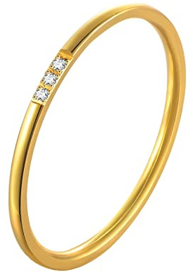 Beydodo Edelstahl Ringe Partner, Damen Ring Schmal 1MM mit Zirkonia Freundschaftsring Gold für Frauen Gr.57 (18.1)
