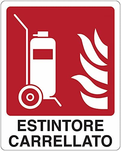 Estintore carrellato con pittogramma e test - CARTELLO SEGNALETICO in Adesivo Resistente, Pannello in Forex o Pannello In Alluminio (PANNELLO IN ALLUMINIO 20X31 CM)