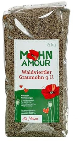 Waldviertler Graumohn gU ungemahlen 500g - Ungemahlen und bereit zum verkochen - Hergestellt aus eigener Landwirtschaft von Mohnwirt Neuwiesinger