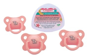 Schnuller mit Noppen zur Zahnungshilfe -Dient zur Beruhigung 0-12 Monate - BPA -freies Silikon - Kiefergerechter Baby Beißring Schnuller -mit Schnullerbox -Nopperz Beissring -Bundle Rosa Asymmetrisch